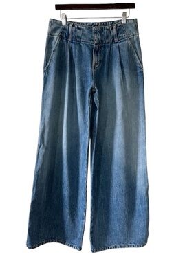 Alice + Olivia Women’s Medium Blue Mid-Rise Wide Leg Pleat Front Jeans- Size 28